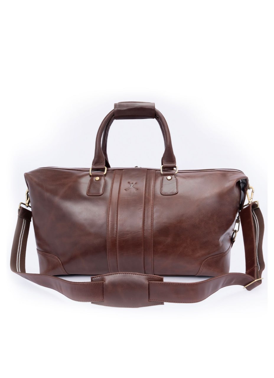 Italian Leather Duffel Bag - Red Brown