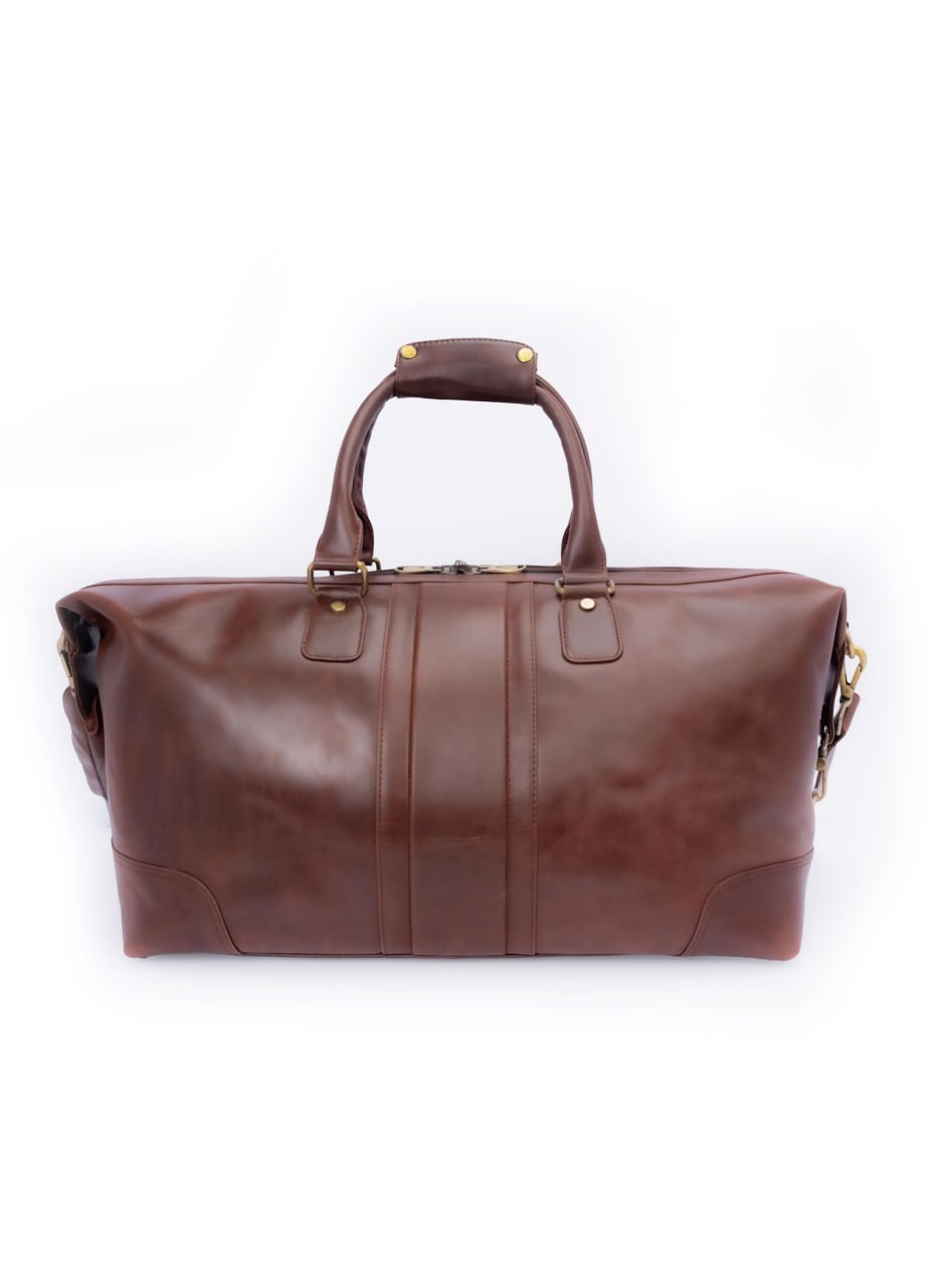 Italian Leather Duffel Bag - Red Brown