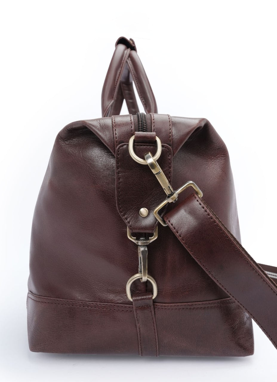 Italian Leather Duffel Bag - Red Brown
