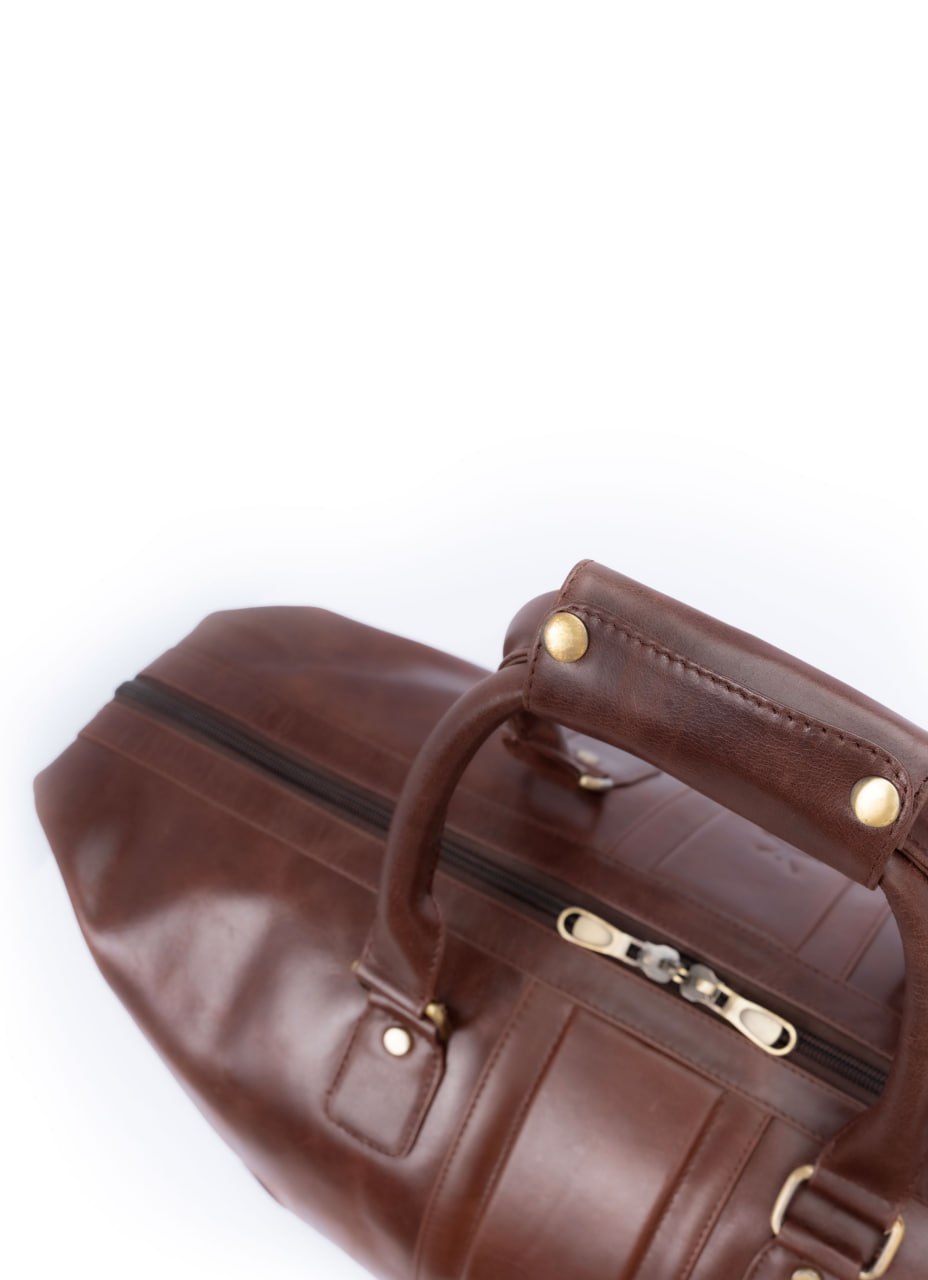 Italian Leather Duffel Bag - Red Brown