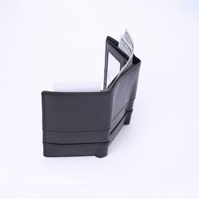 Italian Leather Tri Fold Wallet - Black