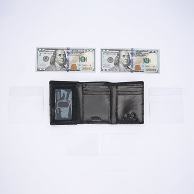 Italian Leather Tri Fold Wallet - Black