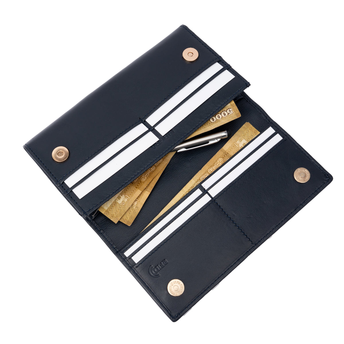 Italian Leather RFID Ladies Wallet - Navy Blue
