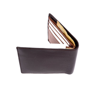Genuine Leather Two Toned Coin Pocket Wallet - Coffee Brown | Tan