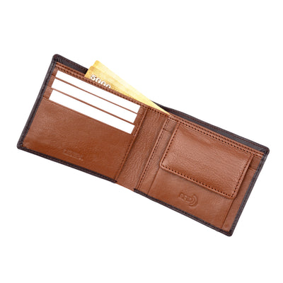 Genuine Leather Two Toned Coin Pocket Wallet - Coffee Brown | Tan
