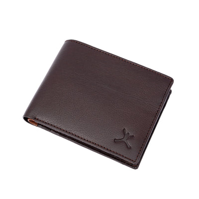 Genuine Leather Two Toned Coin Pocket Wallet - Coffee Brown | Tan