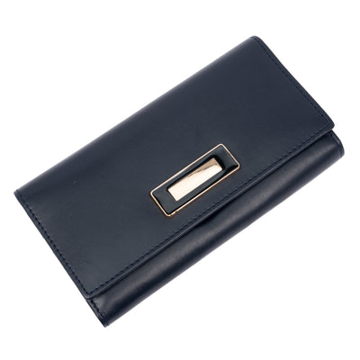 Italian Leather RFID Ladies Wallet - Navy Blue