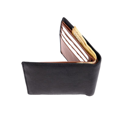 Genuine Leather Two Toned Coin Pocket Wallet - Black | Tan