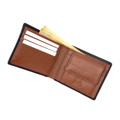 Genuine Leather Two Toned Coin Pocket Wallet - Black | Tan