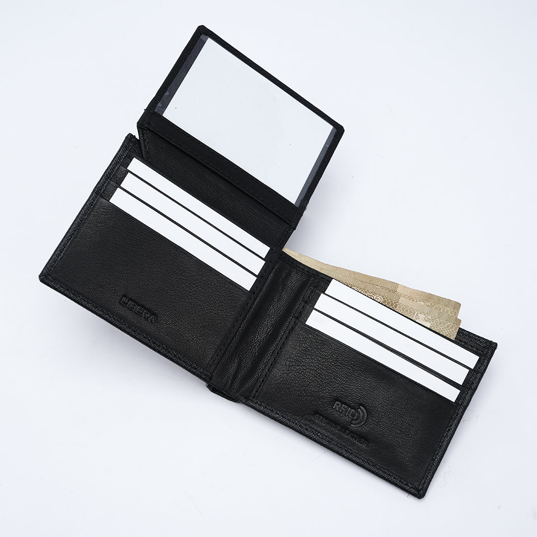 Italian Saffiano Leather RFID Wallet - Black