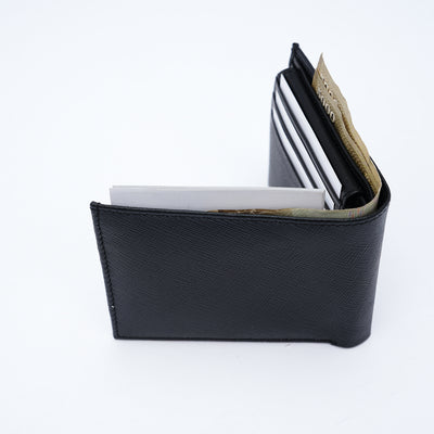 Italian Saffiano Leather RFID Wallet - Black