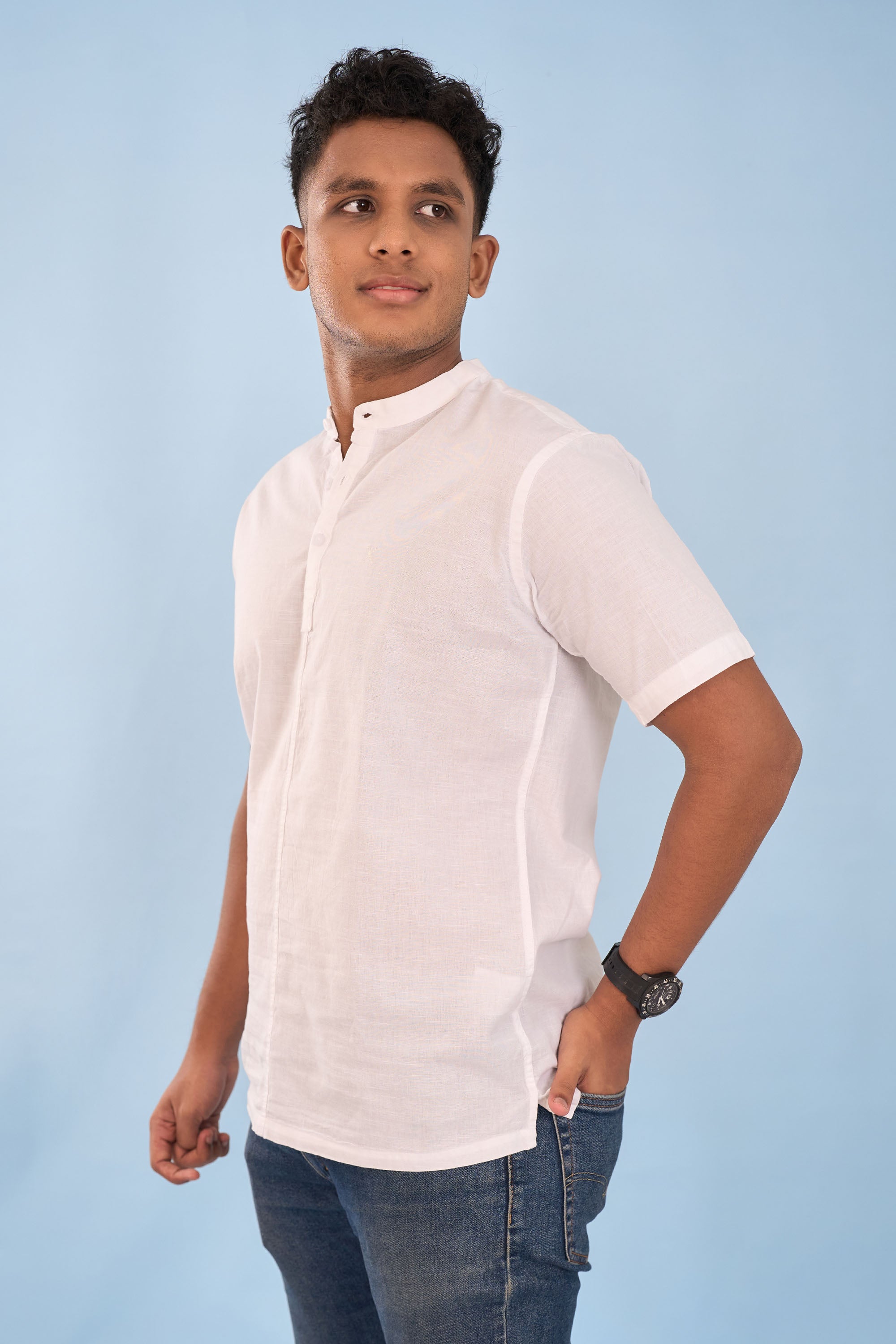 Regular Fit Plain Half Kurta - White