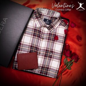 Combo Offer 06 - Short Sleeve Check Shirt + RFID Leather Wallet