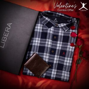 Combo Offer 05 -  Short Sleeve Check Shirt + RFID Leather Wallet