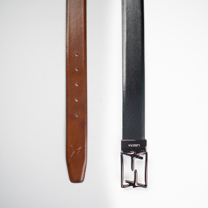 Reversible Pin Lock Belt – Black/Light Brown | Libera