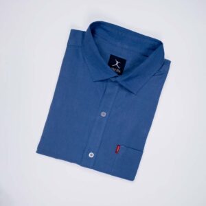 Regular Fit Short Sleeve Cotton Linen Plain - Blue