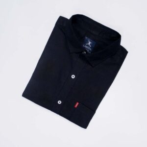 Regular Fit Short Sleeve Cotton Linen Plain - Black