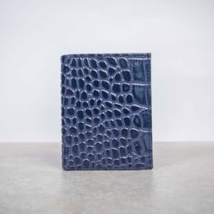 Crocodile Textured Leather Card Wallet - Navy Blue