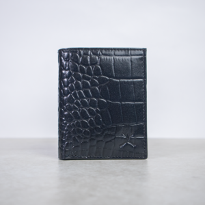 Crocodile Textured Leather Card Wallet - Black