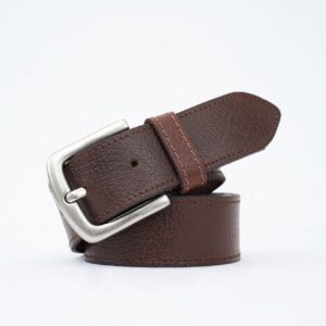 Gents Casual Silver Brass Buckle Leather Belt - Light Brown