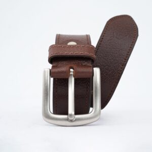 Gents Casual Silver Brass Buckle Leather Belt - Light Brown