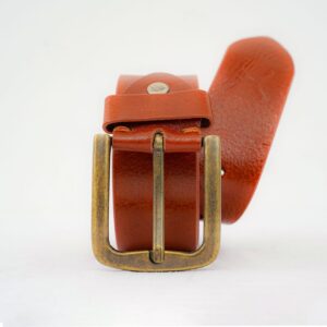 Gents Casual Brass Buckle Leather Belt - Light Tan