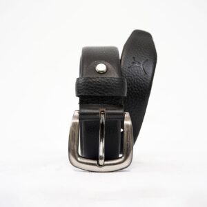 Gents Casual Silver Brass Buckle Leather Belt - Charcoal Black