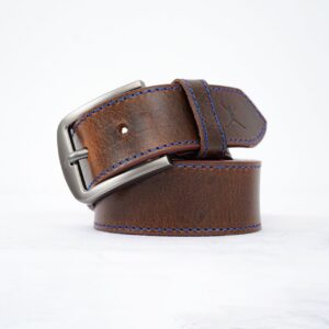 Gents Casual Leather Belt - Dark Brown/Blue