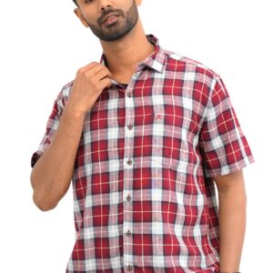 Slim Fit Linen Check Shirt - Red