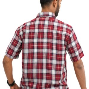 Slim Fit Linen Check Shirt - Red