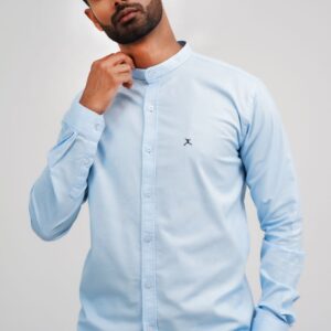Slim Fit Cotton Plain Shirt - Light Blue
