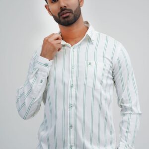 Slim Fit Cotton Stretch Shirt - Green Stripes