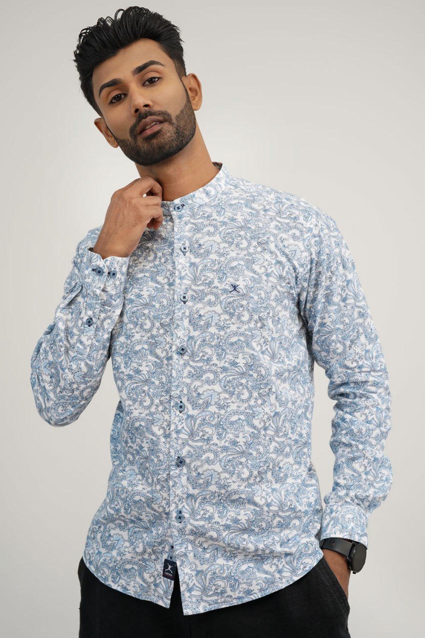 Slim Fit Printed Long Sleeve Shirt – Light Blue | Libera