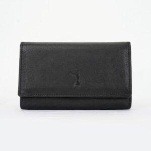 Ladies Brass Button Clutch Wallet - Black
