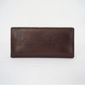 Ladies Brass Zipper Clutch Wallet - Dark Brown
