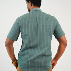 Slim Fit Printed Cotton Linen Shirt - Green