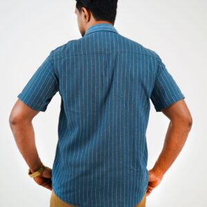 Slim Fit Printed Cotton Linen Shirt - Blue