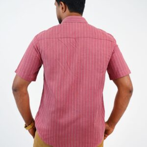 Slim Fit Printed Cotton Linen Shirt - Red
