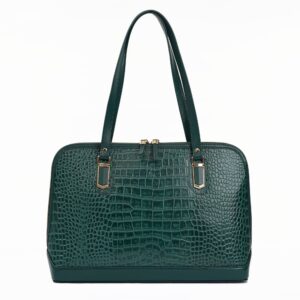 Leather Alligator Effect Office Bag - Cadmium Green