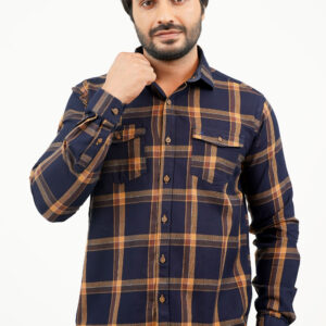 Slim Fit Double Pocket Check Shirt - Brown