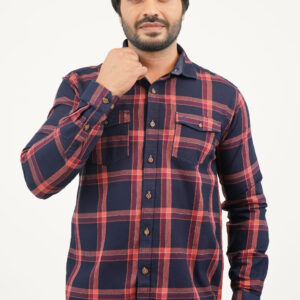 Slim Fit Double Pocket Check Shirt - Red