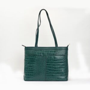 Leather Alligator Textured Tote Bag - Cadmium Green