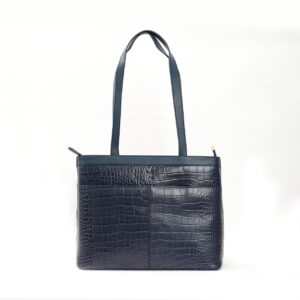 Leather Alligator Textured Tote Bag - Navy Blue