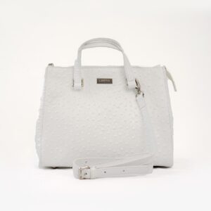 Leather Ostrich Effect Handbag - White