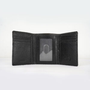 Leather Tri Fold Wallet - Black