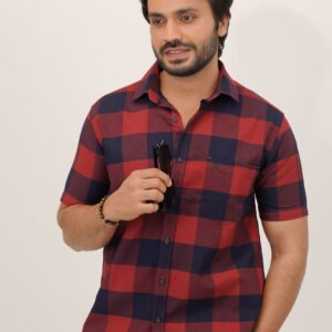 Slim Fit Cotton Check Shirt - Red