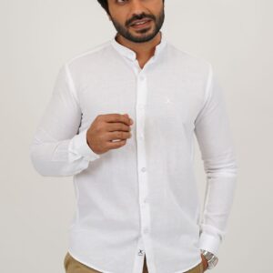 Slim Fit Cotton Linen Shirt - White