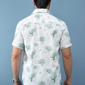 Slim Fit Cotton Leaf Printed Shirt  – Light Green