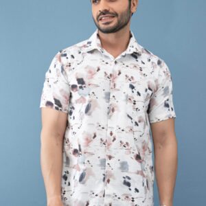 Slim Fit Cotton Bubble Printed Shirt – Red