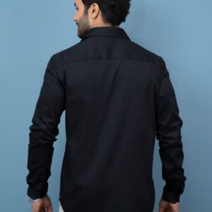 Slim Fit Cotton Solid Plain Stretch Shirt - Black